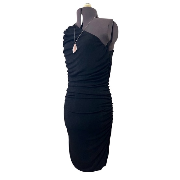 Layner Sexy One Shoulder Ruched Sleeveless Black Bodycon Dress Size M - Picture 5 of 12